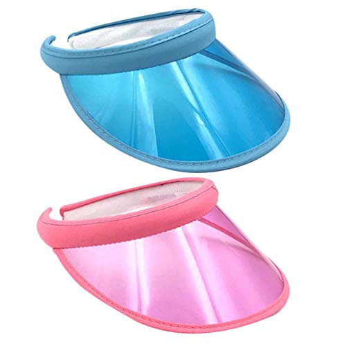 BESPORTBLE 2pcs Gesichtsschutz Sonnenschutz Sonnenblende Sonnenschild UV Schutz Damen Herren Augenschutz Schutzvisier Anti Tröpfchen Visierschutz für Innen Außen (Pink+Blau) von BESPORTBLE