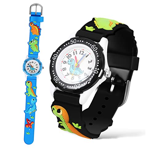 BESPORTBLE 2stücke Dinosaurieruhr Für Junge Mädchen Uhr Mit Leuchtendem Design Quarzuhr Mit PVC-Armband Und Schnallen Kleinkinduhr Für Jungen Und Mädchen Kinderuhr Mit Klaren Arabischen von BESPORTBLE
