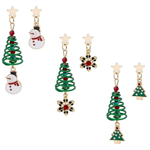 BESPORTBLE 3 Paare Asymmetrische Ohrhänger Weihnachtsbaum Ohrschmuck Kreative Weihnachts Ohrringe Dangle Ear Pendants Damen Festliche Ohrdekorationen von BESPORTBLE