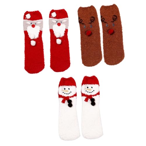 BESPORTBLE 3 Paare Fleece Haussocken Dicke Warme Cartoon Design Kuschelsocken Atmungsaktive Flauschsocken für Damen Rutschfeste Mittellange Schlafsocken für Winter und Zuhause von BESPORTBLE