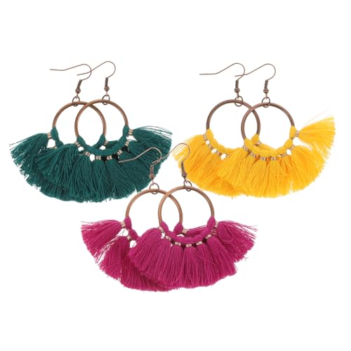 BESPORTBLE 3 Paare Ohrring -set Asymmetrisch Gold Multipack Ohrringe Frauen Blumen- Name Farbe Bunt Schwarz Klobig Ethnische Ohrringe Farbig Baumeln Perlen Polyester von BESPORTBLE