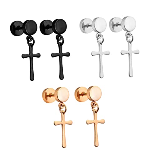 BESPORTBLE 3 Paare Ohrstecker Damen Rund Kreuz Design Farbmix Schwarz Gold Ohrschmuck für Mehrere Ohrlöcher Alltagsschmuck von BESPORTBLE