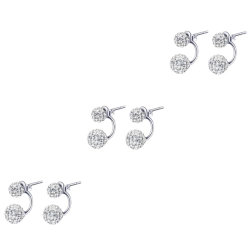 BESPORTBLE 3 Paare Silber Ohrstecker mit Funkelnden Strasssteinen Doppel Kugel Ohrringe für Damen Eleganter Schmuck für Alltag Party und Festliche Anlässe von BESPORTBLE