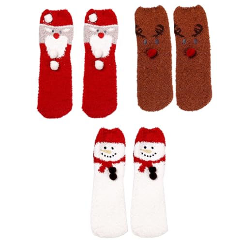 BESPORTBLE 3 Paare Winter Haussocken aus Dickem Fleece Warme Kuschelige Schlafsocken mit Cartoon-motiv Rutschfest und Atmungsaktiv Komfortable Haushalts-socken für Damen und Herren von BESPORTBLE