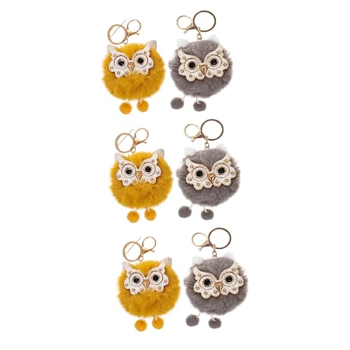 BESPORTBLE 6stücke Katzenkopf Schlüsselanhänger Niedliche Eule Design Schlüsselringe Für Taschen Autoschlüssel Und Dekoration Weiche Plüschmaterialien Gelb von BESPORTBLE