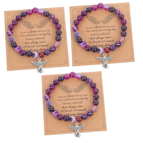 BESPORTBLE 3 Sätze Memorial Steinperlen Armband Set Elastisch Verstellbar Trostschmuck für Frauen Mädchen Verlust Großmutter Ehemann Beileid mit Bedeutungskarte von BESPORTBLE