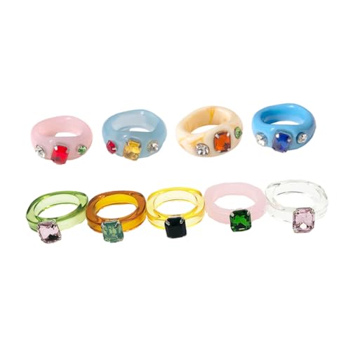 BESPORTBLE 3 Sätze Teiliges Acrylringe Mit Einzigartigem Edelstein Stilvolle Modeaccessoires Für Damen Langlebig Komfortabel Für Partys Kreative Schmuckkombinationen 9 Stück * 3 von BESPORTBLE