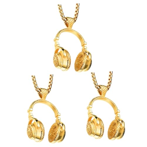 BESPORTBLE 3 Stck. Titanstahl Herren Halskette Musik Kopfhörer Anhänger Rockstil Trendiges Accessoire Goldfarben mit Perlenkette für Besondere Anlässe und Alltag von BESPORTBLE