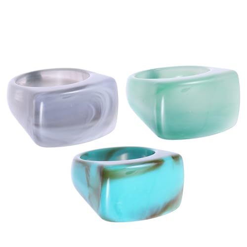 BESPORTBLE 3 Stück Acrylringe für Damen Teiliges in Marmor Design Türkis Fingerdekoration für und Langlebig von BESPORTBLE