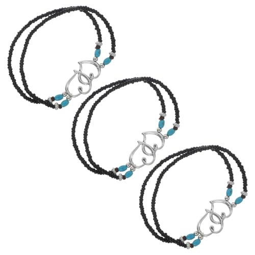 BESPORTBLE 3 Stück Boho Fußkettchen Damen Doppellagig Herz Design Perlen Schmuck Strand Sommer Accessoire Urlaubsschmuck Robust Kunststoff Resin von BESPORTBLE