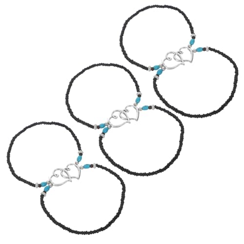 BESPORTBLE 3 Stück Boho Fußkettchen Damen Doppelte Herz Perlen Kunststoff Knöchelarmband Strand Urlaub Alltag Leichtes Langlebiges Sommer Schmuck Accessoire von BESPORTBLE