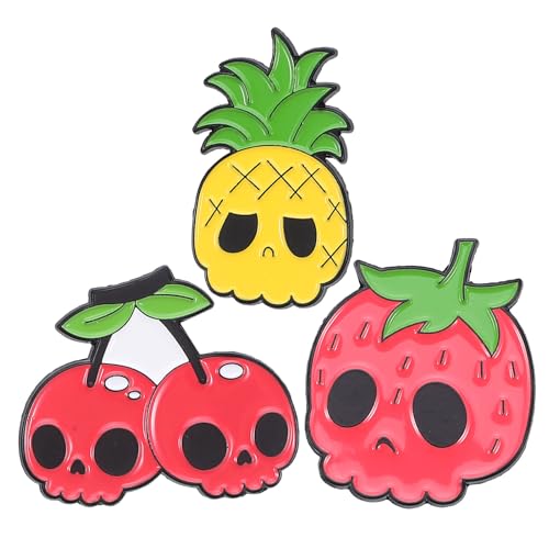 BESPORTBLE 3 Stück Cartoon-Totenkopf-Obst-Anstecknadeln: Modische Kirsch-Erdbeer-Ananas-Reversbroschen für Rucksäcke, Kleider, Party-Accessoires – Anstecknadeln für Frauen von BESPORTBLE