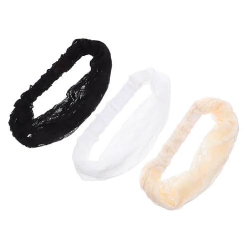 BESPORTBLE 3 Stück Damen Spitzen-mesh-haarband Elastisch Atmungsaktiv Sommer Haarschmuck Vielseitig als Stirnband oder Kopftuch für Yoga Freizeit und Fotoaccessoire in Weiß Schwarz Beige von BESPORTBLE
