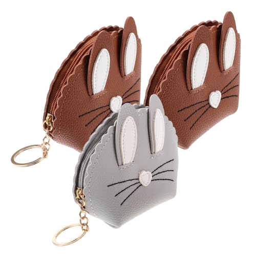 BESPORTBLE 3stücke Münztasche Mit Hasenohren-Design Wechseltasche Aus Pu-Material Mini-geldbörse Für Schlüssel Und Kleingeld Passend Für Lippenstift Und Kleine Gegenstände von BESPORTBLE