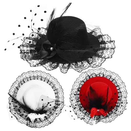 BESPORTBLE 3 Stück Kleine Fascinator Hüte mit Schleife und Federn Stilvolle Kopfbedeckung für Damen Formelle Event Hüte in Weiß Rot und Schwarz Vielseitig für Hochzeiten Teepartys und von BESPORTBLE