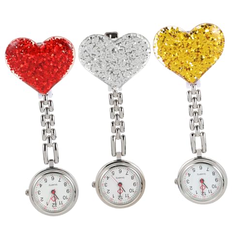 BESPORTBLE 3 Stück Krankenschwester Uhr Herz wählen Krankenschwestern funkeln Rosa Pflege Uhren -Clip -Abzeichen Stilluhren für Damen Taschenuhren Gehäusematerial: Legierung von BESPORTBLE