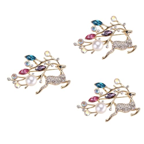 BESPORTBLE 3 Stück Mode Weihnachts Reh Brosche mit Perlen Damen Brosche Roségold Schmuck für Kleidung Taschen Accessoires Perfektes für Freundinnen von BESPORTBLE
