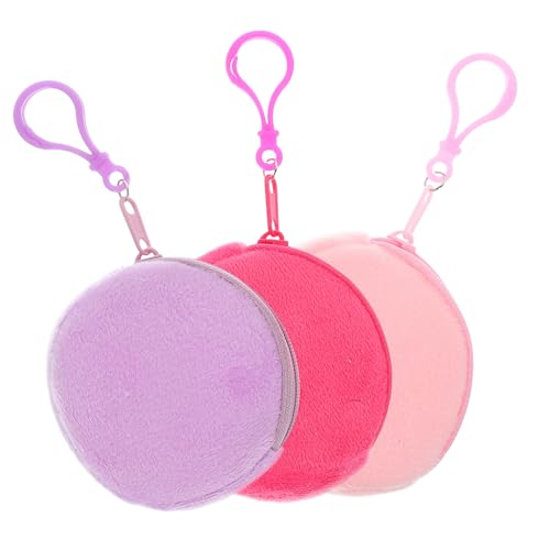 BESPORTBLE 3 Stück Plüsch Münzgeldbörse Kleine Runde Kindertasche mit Karabiner für Kopfhörer Schlüssel und Kleingeld in Bonbonfarben von BESPORTBLE