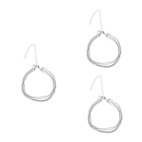 BESPORTBLE 3 Stück Reihiges Rhinestone Fußkettchen für Damen Verstellbares Metall Fußkettchen Silber Modisches Accessoire für Partys Veranstaltungen von BESPORTBLE