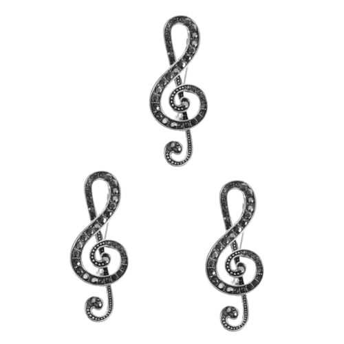 BESPORTBLE 3 Stück Rhinestone Brosche Musiknote Silber Schwarz Modisch Elegant Damen Anstecknadel für Blazer und Kleid Festival Schmuck Accessoire von BESPORTBLE