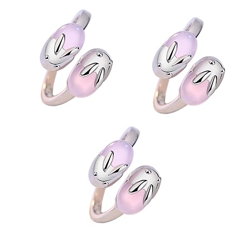 BESPORTBLE 3 Stück Süßer Kaninchenförmiger Offener Ring Hibiskusstein Pinkem für Frauen Bequemes für für Besondere Anlässe von BESPORTBLE