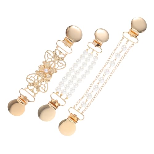 BESPORTBLE 3 Stück Teiliges Damen Kleid Kragenclips mit Kunstperlen Cardigan Kettenbroschen Vielseitige Rückenzusammenzieher für Pullover Schals und Blusen Langlebige Modeaccessoires von BESPORTBLE