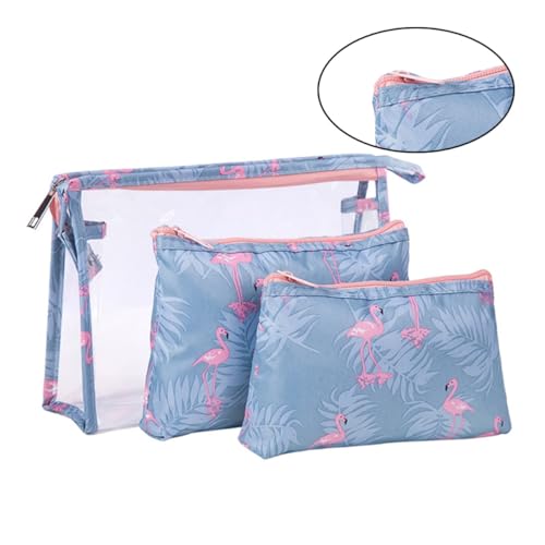 BESPORTBLE 3 Stück Teiliges Flamingo Print Kosmetiktasche PVC Durchsichtig Make up Aufbewahrungstasche Reise Kulturbeutel Groß Fassungsvermögen für Damen Toilettenartikel Organizer von BESPORTBLE
