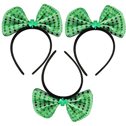 BESPORTBLE 3 Stück Teiliges Kleeblatt Haarband Grün mit Pailletten Schleife Leichtes Komfortables Stirnband für Patricks Day Party Haaraccessoire für Damen und Festival von BESPORTBLE