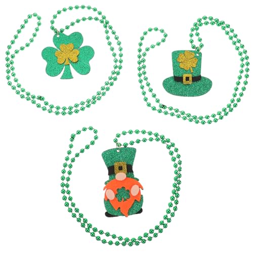 BESPORTBLE 3 Stück Teiliges Patricks Day Perlenketten Set mit Shamrock Filzhut und Zwerganhänger Grüne Bead String Deko Langlebiges Filzmaterial Festliche Halsketten für Erwachsene von BESPORTBLE