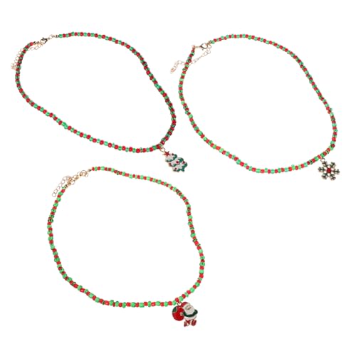 BESPORTBLE 3stücke Perlenkette Für Damen Weihnachtskette Mit Anhänger Rot-grüne Weihnachtskette Weihnachtsbaum Und Schneeflocke-anhänger Schmuck Für Weihnachtsfeier-dekoration von BESPORTBLE