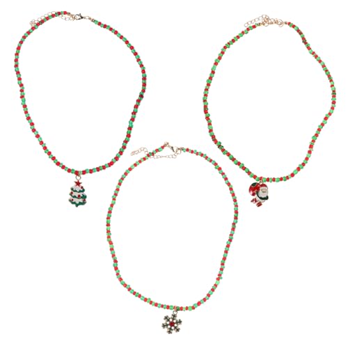 BESPORTBLE 3 Stück Teiliges Weihnachts halsketten Santa Claus Weihnachtsbaum und Schneeflocken anhängern Bunte Perlenkette in Rot grün Leichter Winter schmuck für Damen und Mädchen von BESPORTBLE