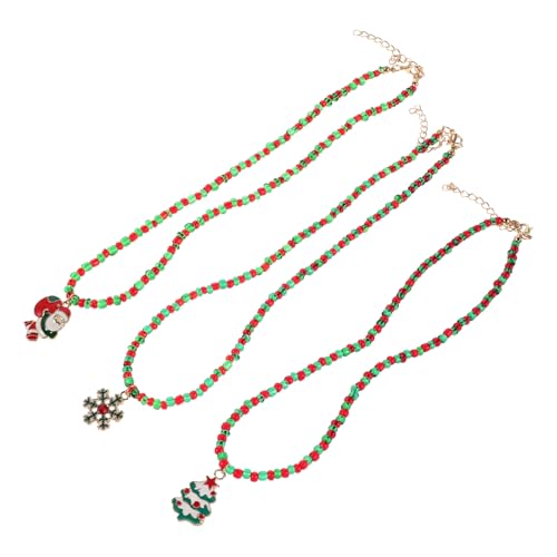 BESPORTBLE 3 Stück Teiliges Weihnachts-perlenhalsketten Santa Claus und Weihnachtsbaum Anhängern Roter Grüner Perlen-choker Langlebiger Leichter Schmuck für Festliche Winterparty Dekoration von BESPORTBLE