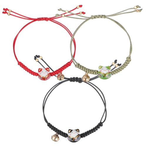 BESPORTBLE 3 Teiliges Maneki Neko Armband Glocke Verstellbare Glücksbringer Armbänder in Rot Grün Schwarz für Männer Symbolisieren Wohlstand Gesundheit Reichtum von BESPORTBLE