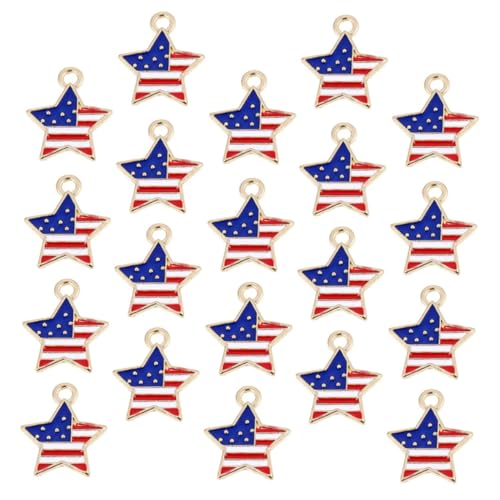 BESPORTBLE 30 Stück Amerikanische Flagge Muster Anhänger für DIY Schmuckherstellung Fünfzackstern Pendants für Armbänder und Schlüsselanhänger Zubehör von BESPORTBLE