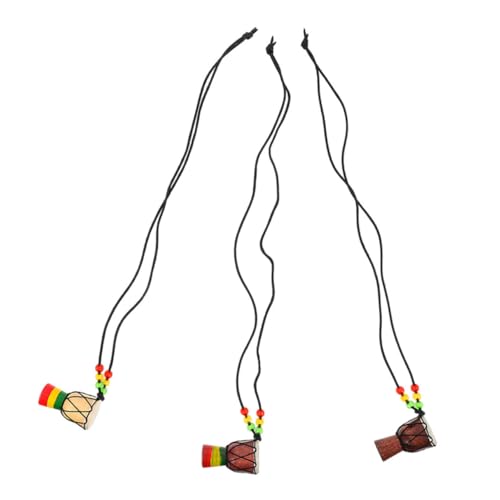 BESPORTBLE 3stücke Mini-afrikanische Trommel-halskette Mit Handtrommel-anhänger Holz-trommel-kette Für Frauen Boho-instrumenten-schmuck Statement-halskette Mit Mini-trommel von BESPORTBLE