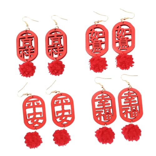 BESPORTBLE 4 Paare Rote Ohrclips Ohrhänger Kreative Neujahrs Ohrringe Schmuck Dekoration Leicht Tragbar Schmerzfrei Alltagsschmuck von BESPORTBLE
