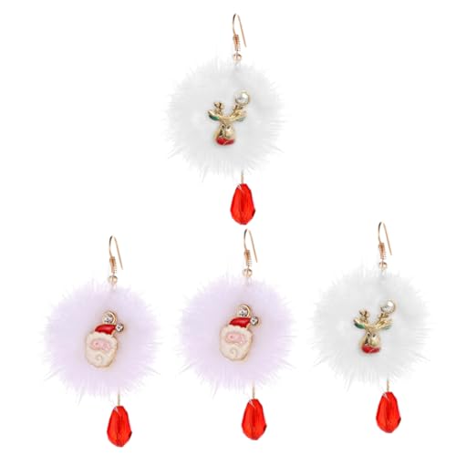 BESPORTBLE 4 Paare Weihnachtsohrstecker Santa Claus und Elch Ohrringe mit Pom Poms Handgefertigte Ohrringe für Weihnachtsfeiern und Besondere Anlässe von BESPORTBLE