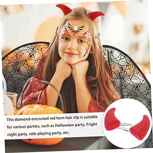 BESPORTBLE 4 Rote Teufelshorn Haarspangen mit Strass Teiliges Leichte Kunststoff Ochsenhorn Haarnadeln Langlebig Halloween Party Haarschmuck für Damen und Herren von BESPORTBLE