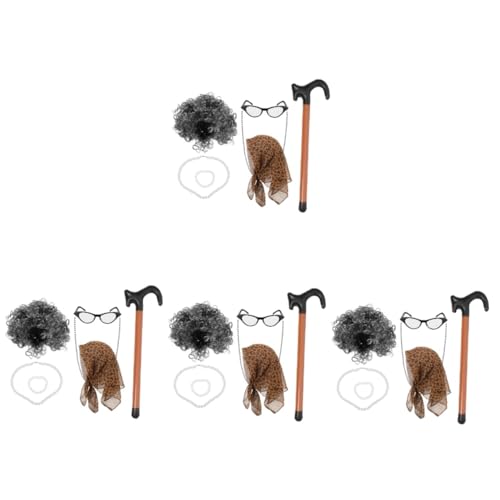 BESPORTBLE 4 Sets Senioren Anzug Oma Kostümperücke Alte Dame Kostümperücke Oma Anzugperücke Oma Perücken Erwachsene Großmutter Kostümperücke Alte Dame Perücke Senioren Perücke Älterer von BESPORTBLE