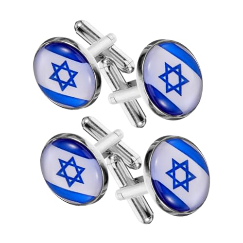 BESPORTBLE 4 Stück Anzug-manschettenknöpfe, Hemd-manschettenknöpfe, Runde Form, Israel-flagge, Manschettenknöpfe Für Herren von BESPORTBLE