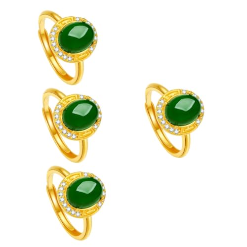 BESPORTBLE 4 Stück Eleganter Grüner Jade Ring für Damen Vergoldet Modisches Schmuckstück für Tägliches Tragen Partys und Besondere Anlässe Einzigartiges Design Hautfreundlich und von BESPORTBLE