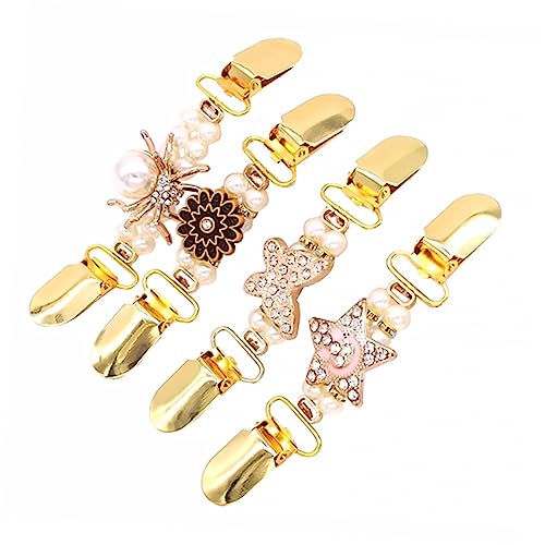 BESPORTBLE 4 Stück Entenbillschnalle Perlenclip Retro-Cardigan-Clip Clips Pulloverclip mit Strass Pullover-Schmuckclip feste Kleiderklammer Pullover -Clip Cardigan Kragenclip Metall Golden von BESPORTBLE
