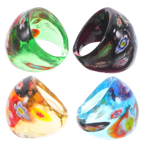 BESPORTBLE 4stücke Filigrane Glasringe Damen Dekorative Glasfingerringe Personalisierte Ringe Für Alltag Kostümparty Geburtstag von BESPORTBLE