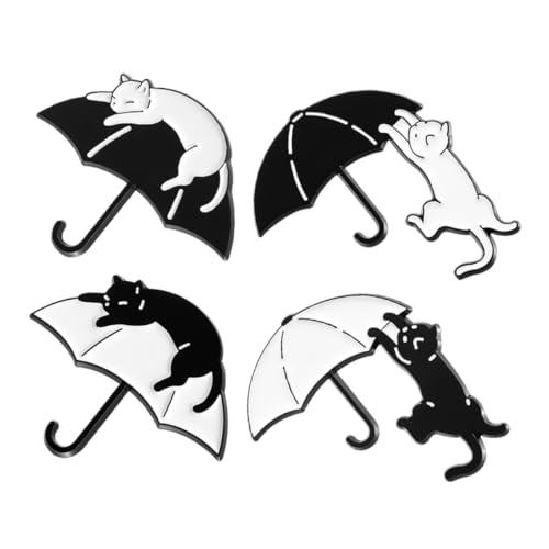 BESPORTBLE 4 Stück Katzen broschen mit Regenschirm motiv Niedliche Cartoon anstecknadeln aus Langlebiger Metalllegierung Modische Kleidungsschmuck Accessoires für Outfit veredelung und von BESPORTBLE
