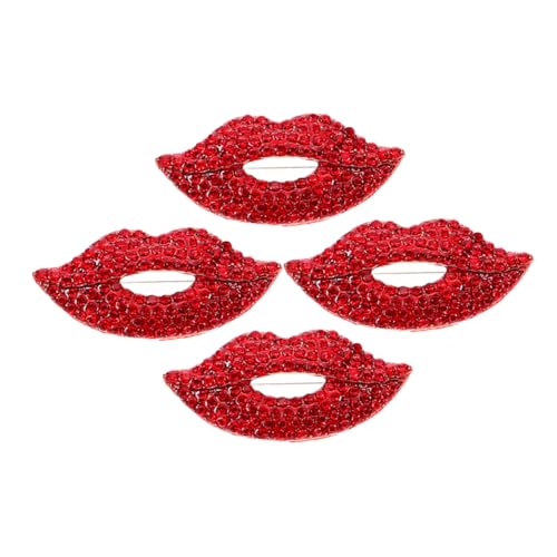BESPORTBLE 4 Stück Lippen Broschen mit Funkelnden Strasssteinen Anstecknadeln Legierung für Damen Vielseitig für Anzüge Kleider Schals Rutschfest und Strahlend bei Besonderen Anlässen von BESPORTBLE