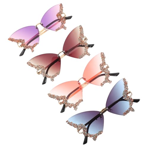 BESPORTBLE 4 Stück Schmetterling Sonnenbrillen Damen Rimless Design mit Funkelnden Strasssteinen Uv-schutz Leicht und Komfortabel für Strandpartys Fotoshootings und Sommerliche Freizeitlooks von BESPORTBLE