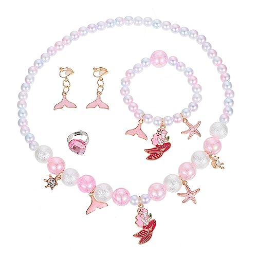 BESPORTBLE 4 Stück Schmuckset Teilig mit Bunter Perlenkette Meerjungfrau Anhänger Armband und Ring Niedliches Cartoon Design für Mädchen für Party Kostüm und Alltag von BESPORTBLE