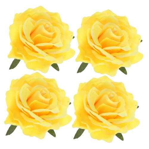 BESPORTBLE 4 Stück Simulierte Rosenhaarnadel Fälschung Realistische Rosenhaarclip -Brosche für Frauen Material Tuch Party Haarklammern rosafarbene Haarnadel für Mädchen Yellow von BESPORTBLE
