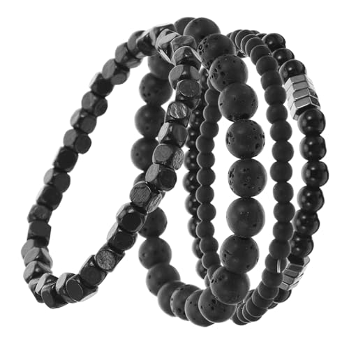 BESPORTBLE 4 Stück Teiliges Herren Armband Schwarzer Mattierter Kupfer Armreif mit Zirkonia Akzenten Elastisches Steinperlen Armband Modisches Handgelenkschmuck für Alltag und Besondere von BESPORTBLE