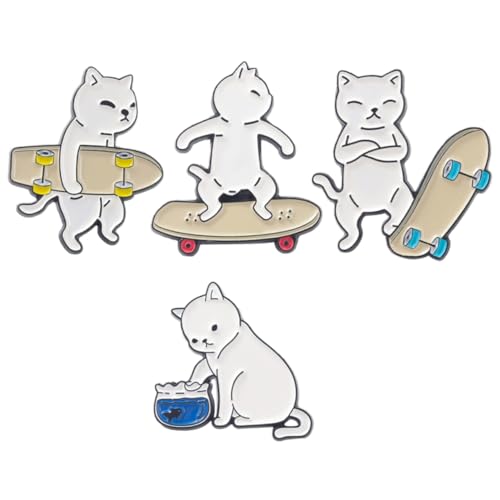 BESPORTBLE 4 Stück Teiliges Katzen Broschen Niedliche Emaille Anstecker für Kleidung Taschen Kreative Katzen Designs für Partys Einfach Anzubringen für Frauen von BESPORTBLE